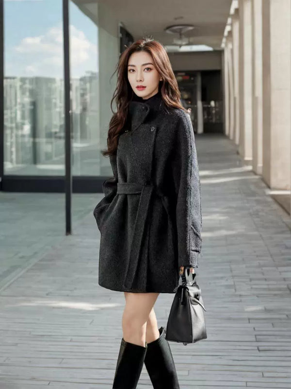Women's 2025 A/W New High-end Korean Double-sided Cashmere Coat | Loose Stand Collar Stylish Woolen Outerwear