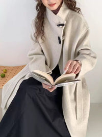 Women's High-End Double-Faced Cashmere Coat | Mid-Length, Stand Collar & Belted | Thickened Wool Blend | 2025 Autumn/Winter New Arrival