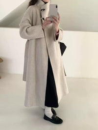 Women's High-End Double-Faced Cashmere Coat | Mid-Length, Stand Collar & Belted | Thickened Wool Blend | 2025 Autumn/Winter New Arrival