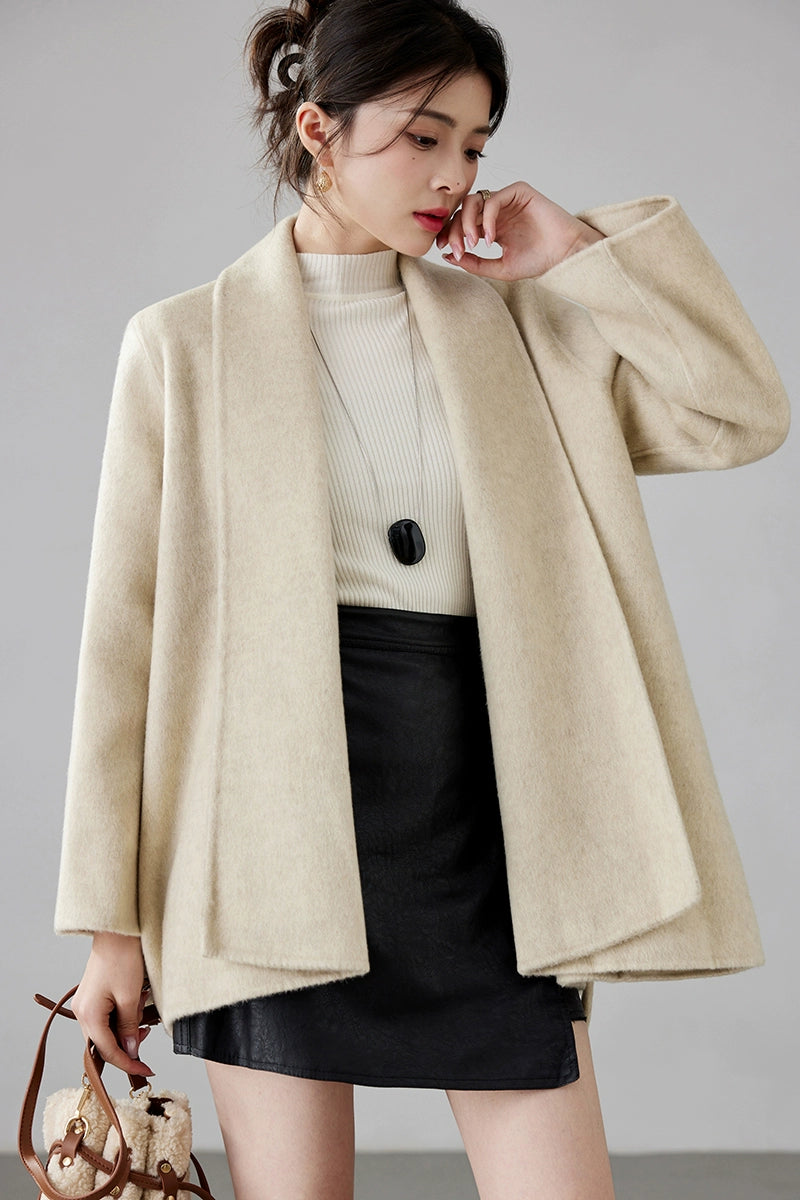 Women's 2025 A/W New Korean Petite Double-sided Cashmere Coat | Robe-style Tie Waist Woolen Outerwear