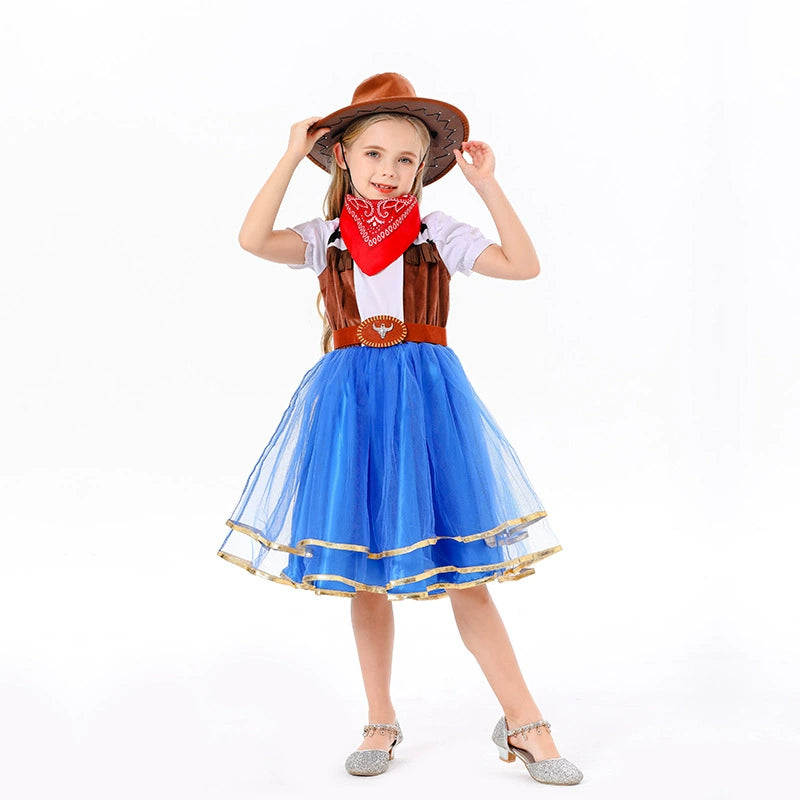 Fineryclothes Cowgirl Costume for Girls Halloween Party Dress Up with Cowboy Hat 3-10Years