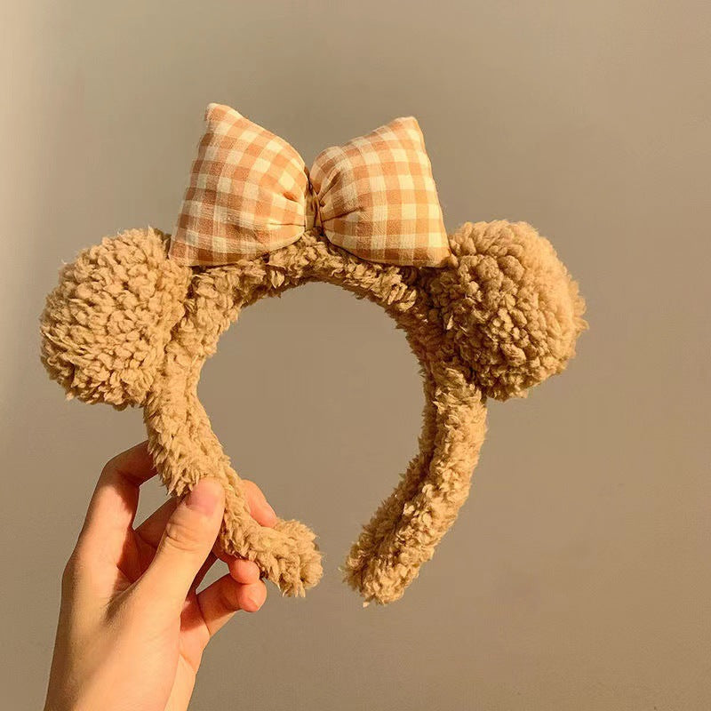 Cute Cartoon Plush Headbands - Cat/KT/Bear Ears & Leopard Print Hair Hoops for Women (Washing/Makeup)