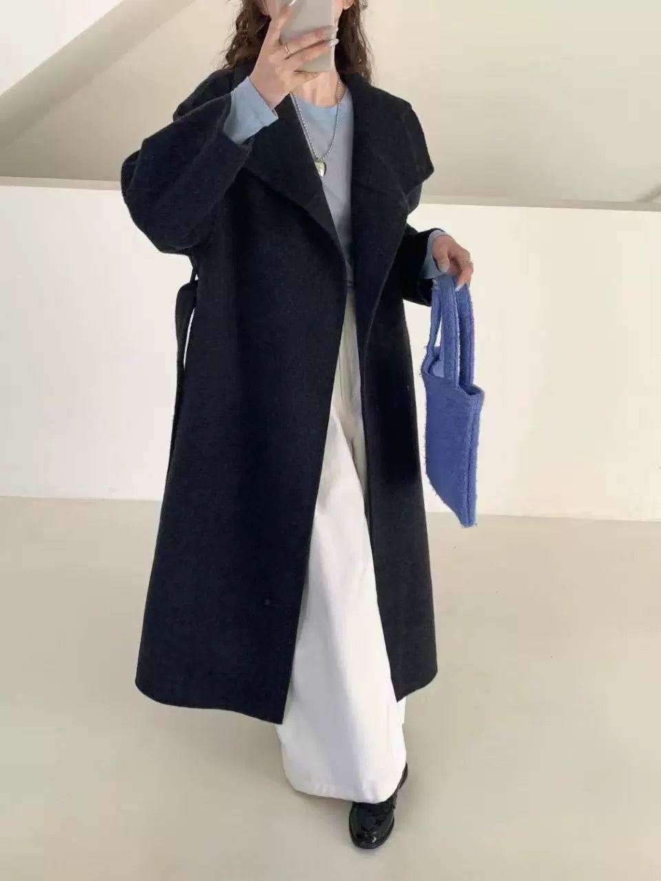 Women's High-End Double-Faced Cashmere Coat | Mid-Length, Stand Collar & Belted | Thickened Wool Blend | 2025 Autumn/Winter New Arrival