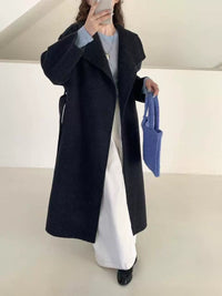 Women's High-End Double-Faced Cashmere Coat | Mid-Length, Stand Collar & Belted | Thickened Wool Blend | 2025 Autumn/Winter New Arrival