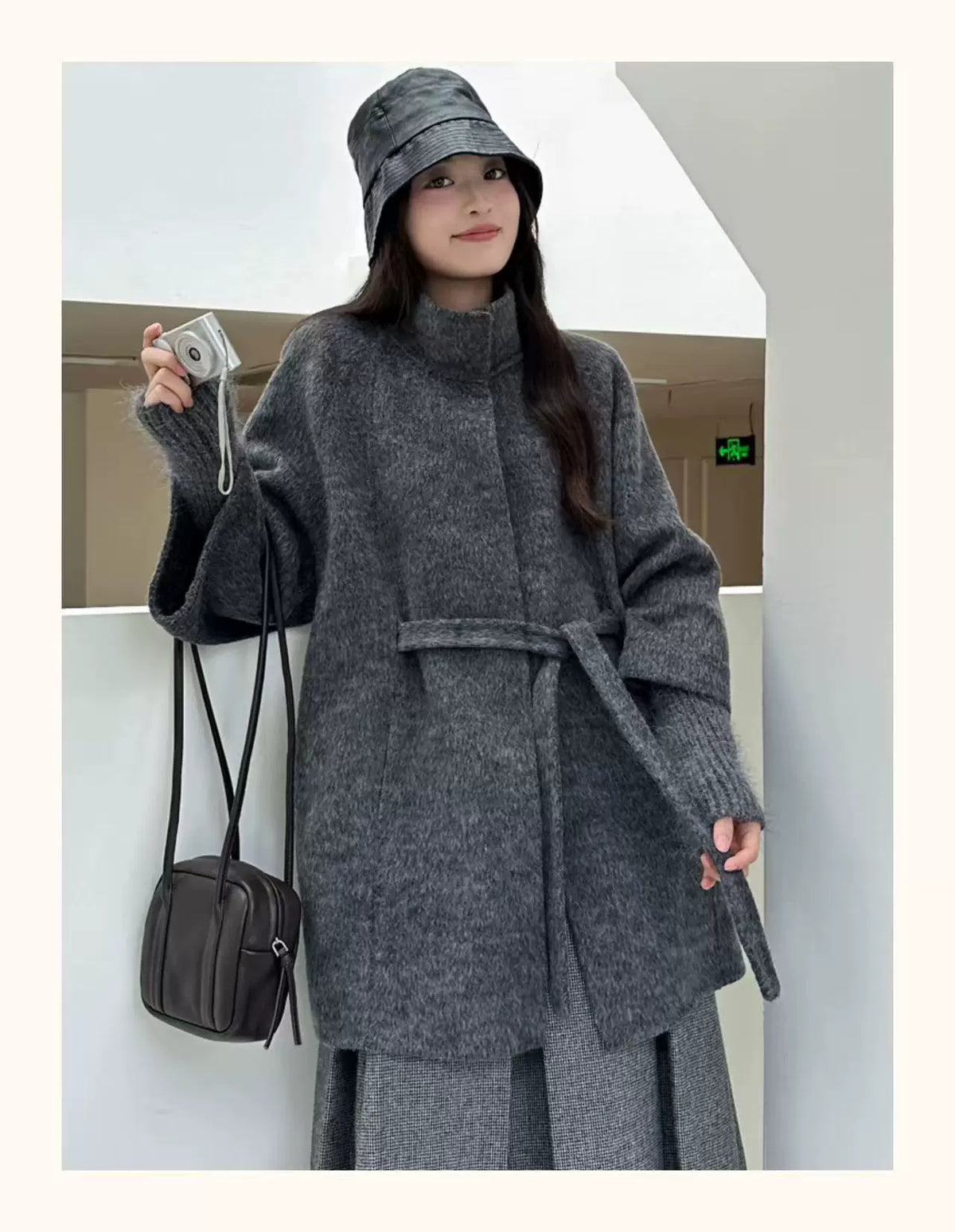 Women's High-End Double-Faced Cashmere Coat, New Autumn & Winter Style, Korean Version, Loose Cloak with Stand Collar, Waist-Tie Slim-Fit Design