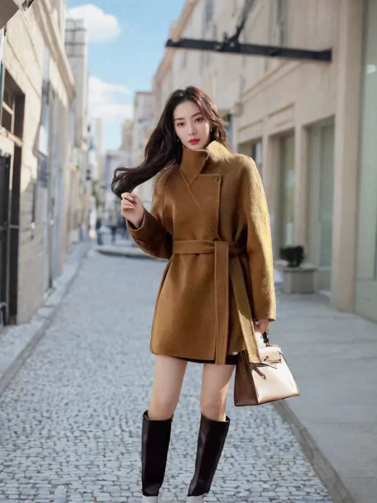 Women's 2025 A/W New High-end Korean Double-sided Cashmere Coat | Loose Stand Collar Stylish Woolen Outerwear