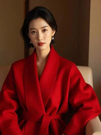 Women's Autumn Winter Petite Short Huarbao-style Collar Robe Coat | Double-sided Cashmere