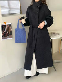Women's High-End Double-Faced Cashmere Coat | Mid-Length, Stand Collar & Belted | Thickened Wool Blend | 2025 Autumn/Winter New Arrival