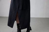 Fineryclothes Women's High-end Mid-length Blue Double-sided Cashmere Coat | Casual Style, Classic Wide Lapel Woolen Outerwear