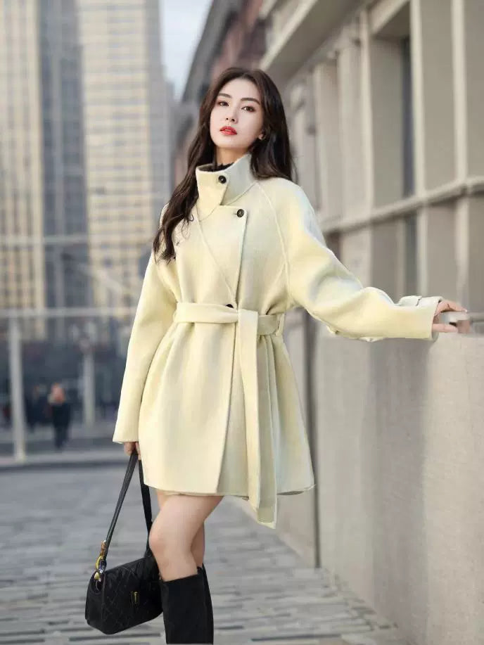 Women's 2025 A/W New High-end Korean Double-sided Cashmere Coat | Loose Stand Collar Stylish Woolen Outerwear