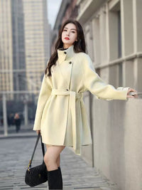 Women's 2025 A/W New High-end Korean Double-sided Cashmere Coat | Loose Stand Collar Stylish Woolen Outerwear