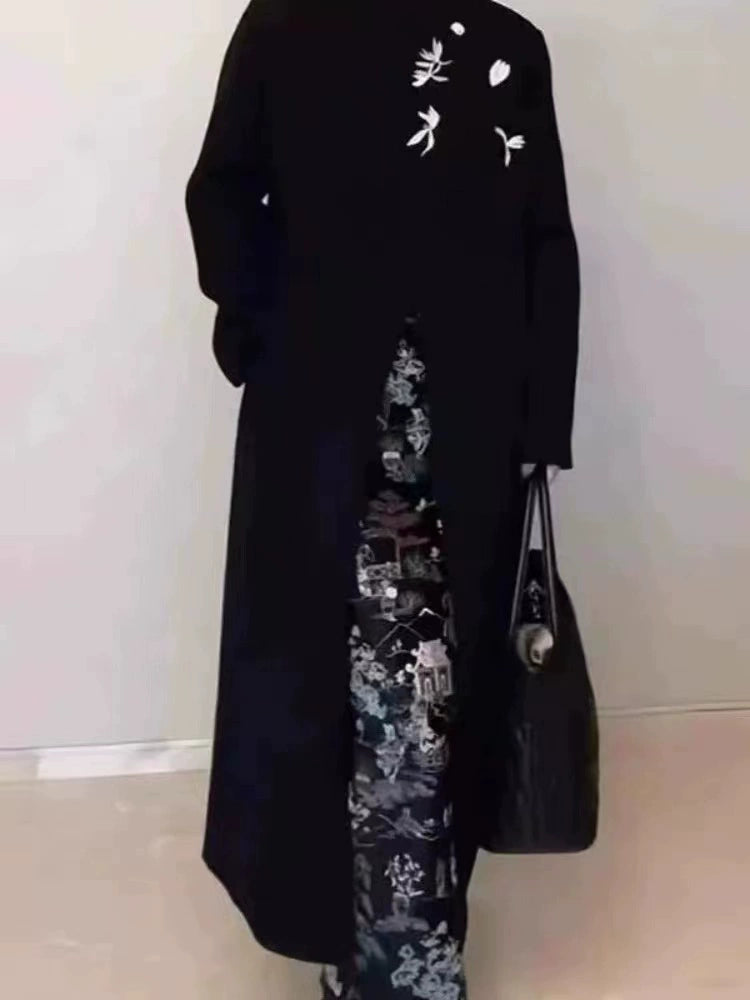 Women's 2025 A/W New Chinese Stand-up Collar Double-faced Cashmere Coat | Embroidered Long Woolen Outerwear