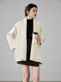 Women's 2025 A/W New Korean Petite Double-sided Cashmere Coat | Robe-style Tie Waist Woolen Outerwear