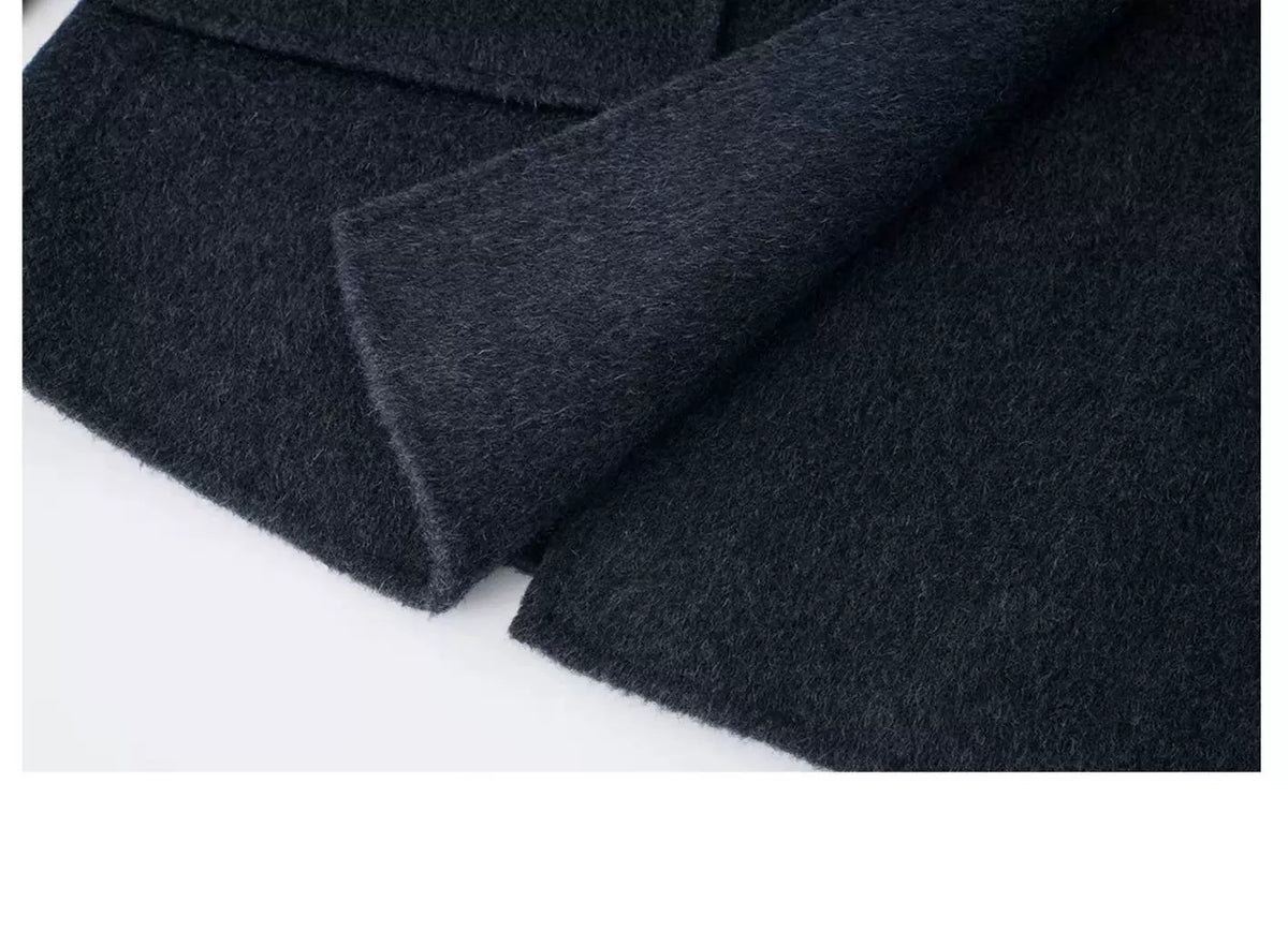 Women's Mid-Length Gray Double-Sided Cashmere Coat | New Autumn & Winter Style, High-End Korean Loose Fit, Woolen Outerwear for Petite Figures
