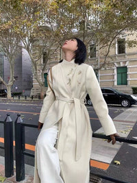 Women's 2025 A/W New Chinese Stand-up Collar Double-faced Cashmere Coat | Embroidered Long Woolen Outerwear
