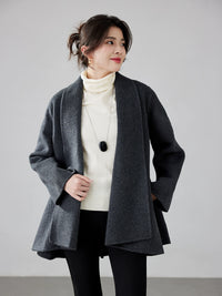 Women's 2025 A/W New Korean Petite Double-sided Cashmere Coat | Robe-style Tie Waist Woolen Outerwear