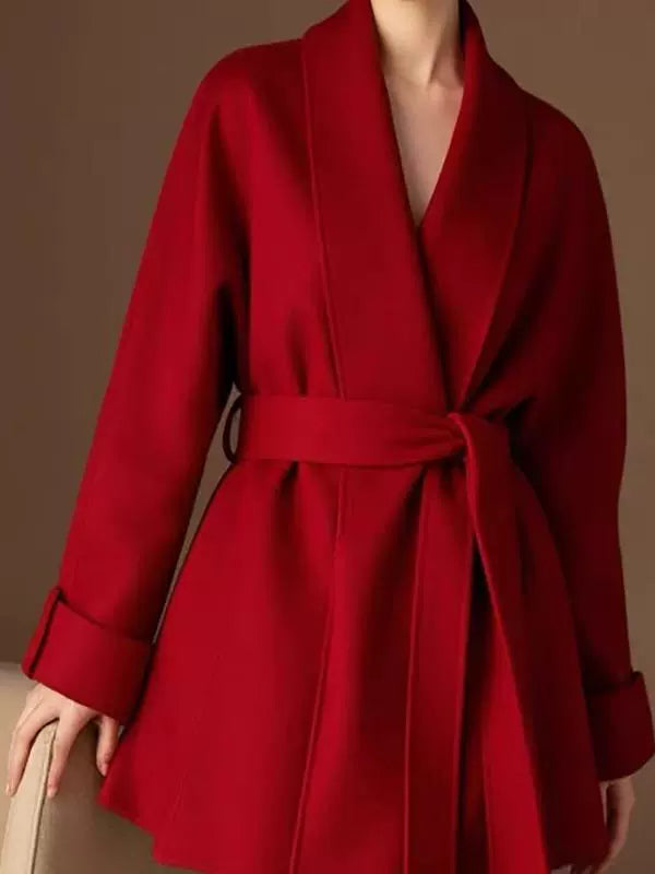 Women's Autumn Winter Petite Short Huarbao-style Collar Robe Coat | Double-sided Cashmere