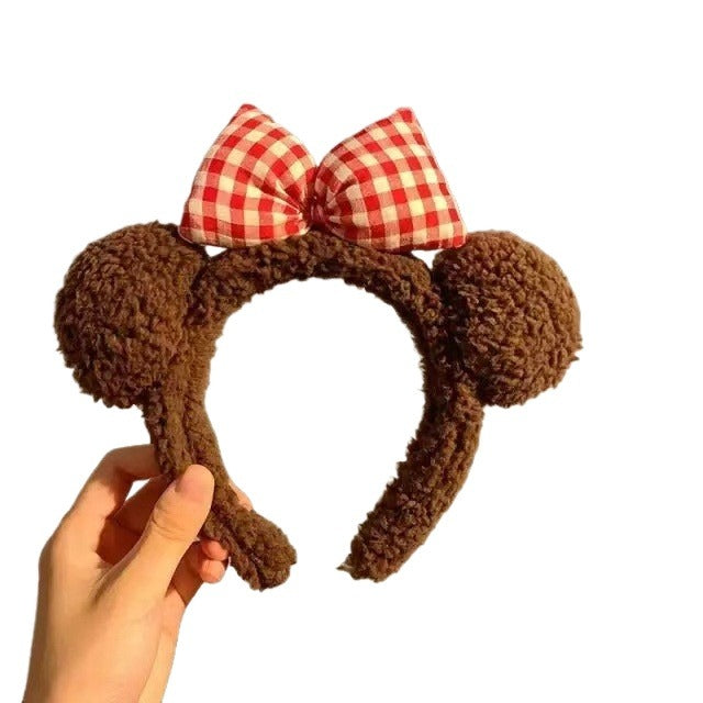 Cute Cartoon Plush Headbands - Cat/KT/Bear Ears & Leopard Print Hair Hoops for Women (Washing/Makeup)