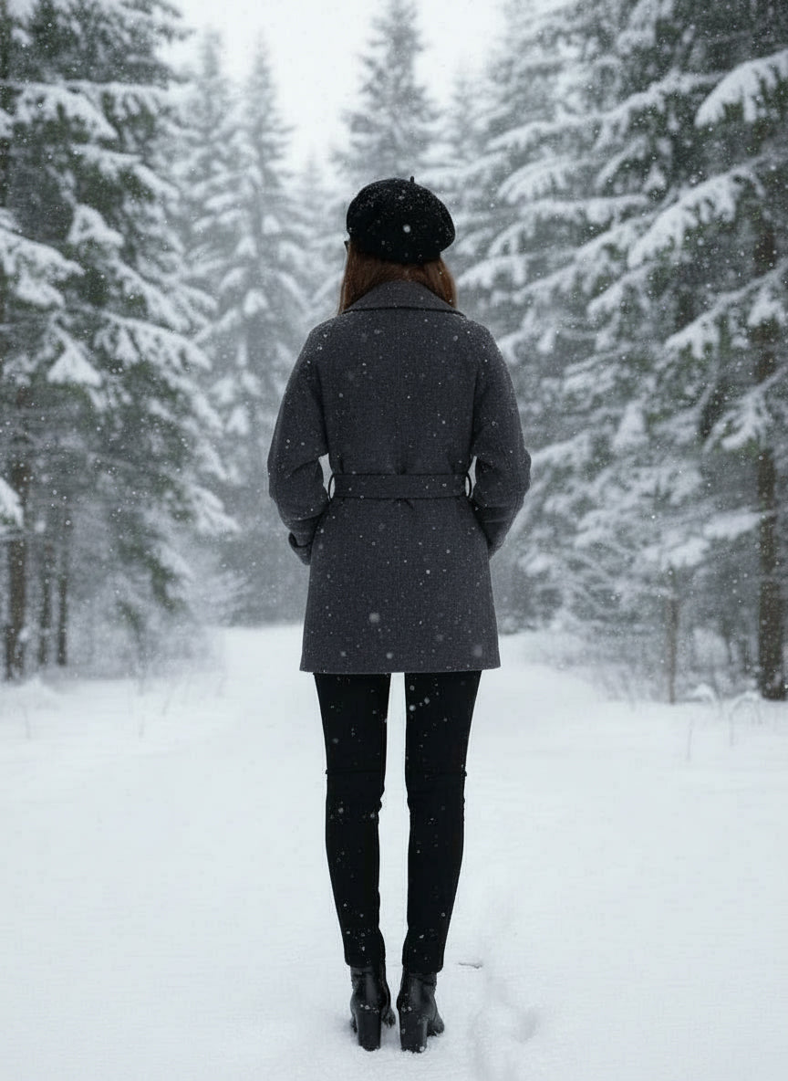 2025 Autumn Winter New! Women's High-End Double-Faced Cashmere Coat - Korean Waist-Cinching Slim Fit for Petite