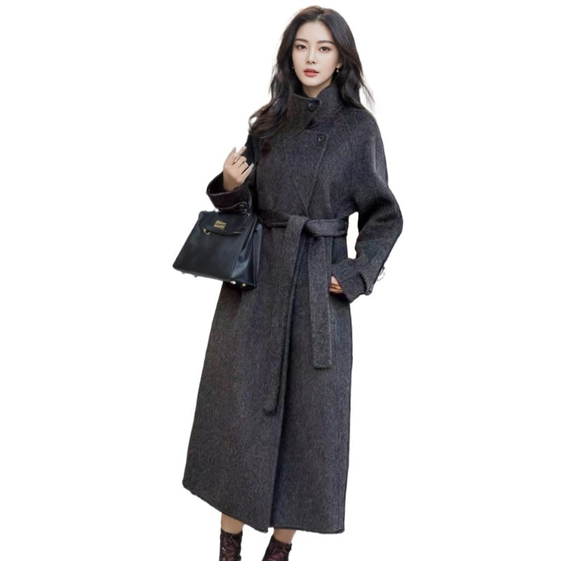 Women's 2025 A/W New High-end Stand-up Collar Double-faced Cashmere Coat |Loose Waist-cinching Mid-length Outerwear