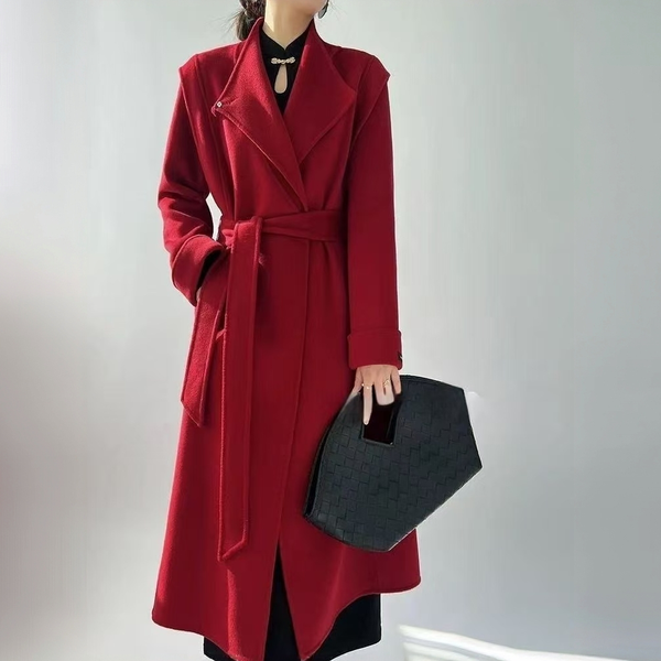 New Chinese-style red toast dress, double-sided cashmere coat for women, autumn and winter bride's wedding and engagement dress, woolen coat
