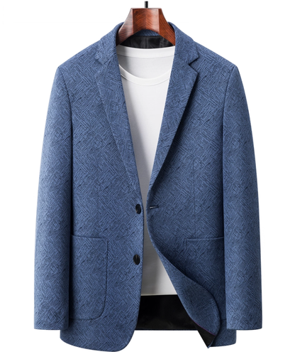 Fineryclothes Men's Textured Blazer, Blue Geometric Pattern, 2-Button Single Breasted Suit Jacket with Black Lining