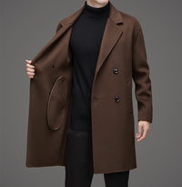 Men's Mid-Length Double-Faced Wool Coat - Autumn Winter , Double-Breasted Woolen Cashmere