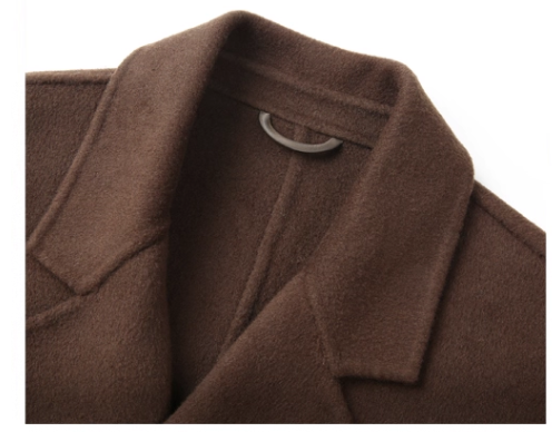 Fineryclothes Men's Double-Breasted Wool Blend Overcoat, Brown, Mid-Length Winter Coat with Notched Lapel
