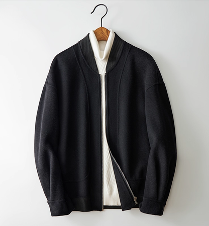 Fineryclothes Classic Bomber Jacket, Camel Wool Blend, Ribbed Collar and Cuffs, Front Zip Closure