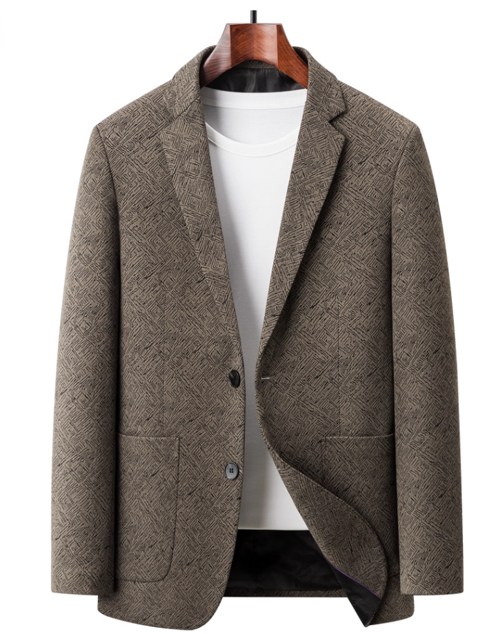 Men's High-End Brown Suit Jacket - Winter Middle-Aged Business Style, High-Grade Casual Woolen Suit