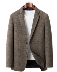Men's High-End Brown Suit Jacket - Winter Middle-Aged Business Style, High-Grade Casual Woolen Suit