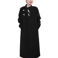 Women's 2025 A/W New Chinese Stand-up Collar Double-faced Cashmere Coat | Embroidered Long Woolen Outerwear