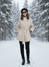 2025 Autumn Winter New! Women's High-End Double-Faced Cashmere Coat - Korean Waist-Cinching Slim Fit for Petite