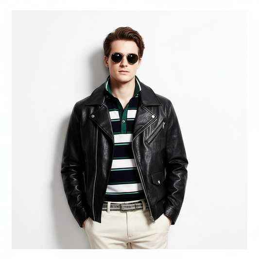 Multi-Zipper Faux Leather Bomber Jacket, Ribbed Collar and Cuffs, Available in Grey, Black, Brown