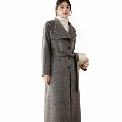 Fineryclothes Double-Faced Wool Wrap Coat, Mid-Calf Length, Shawl Collar, Long Sleeves, STYLE NO.004