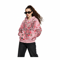 Valley Graphic Print Zip-Up Hoodie, Red and White Design, Available in Pink and White