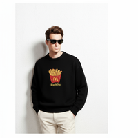 Fineryclothes French Fries Print Knit Sweater, Black and Red, Casual Pullover with Food Graphic