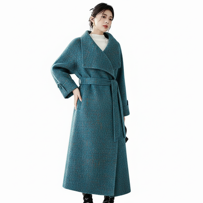Fineryclothes Double-Faced Wool Wrap Coat, Mid-Calf Length, Shawl Collar, Long Sleeves, STYLE NO.004