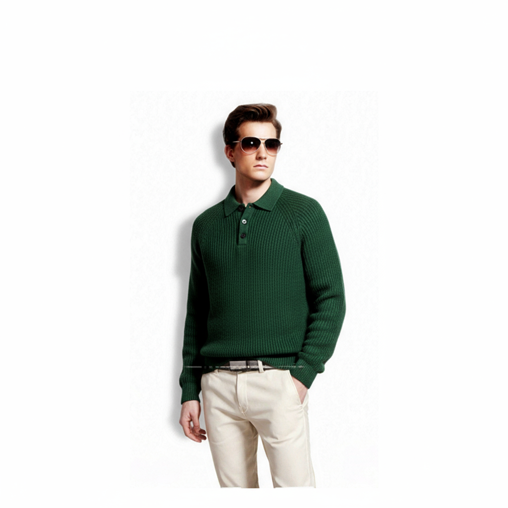 Fineryclothes Knit Polo Sweater Set, Long Sleeve Ribbed Pullover