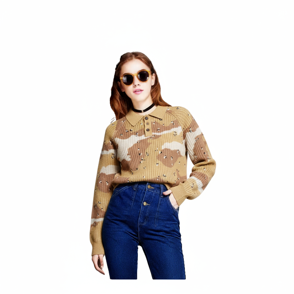 Fineryclothes Knit Polo Sweater Set, Long Sleeve Ribbed Pullover