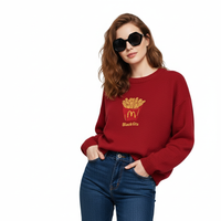 Fineryclothes French Fries Print Knit Sweater, Black and Red, Casual Pullover with Food Graphic