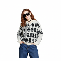 Fineryclothes Fuzzy Text Graphic Sweater, Black and White, Oversized Typography Design