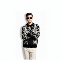 Fineryclothes Abstract Pattern Knit Sweater, Long Sleeve Crew Neck Pullover, Black and White, Gray and White