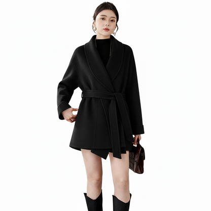 Fineryclothes Double-Faced Wool Shawl-Collar Wrap Coat,  STYLE NO.008
