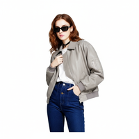 Multi-Zipper Faux Leather Bomber Jacket, Ribbed Collar and Cuffs, Available in Grey, Black, Brown