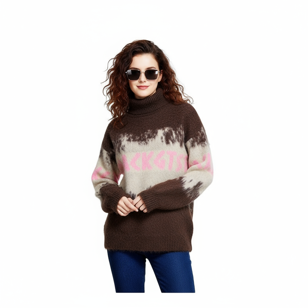 Fineryclothes Tie-Dye Turtleneck Sweater, Knit Pattern Design in Gray Pink Black, Multiple Color Options