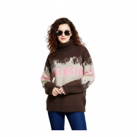 Fineryclothes Tie-Dye Turtleneck Sweater, Knit Pattern Design in Gray Pink Black, Multiple Color Options