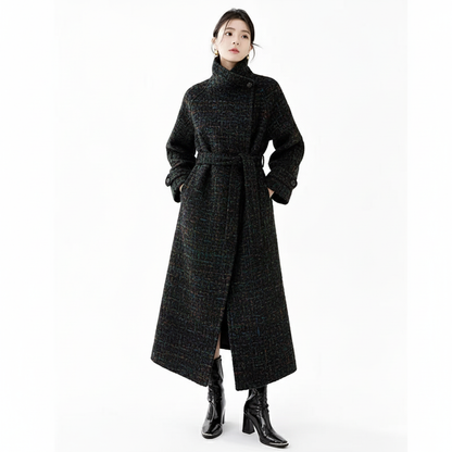 Fineryclothes Double-Faced Wool Wrap Coat, Mid-Calf Length, Shawl Collar, Long Sleeves,STYLE NO.001