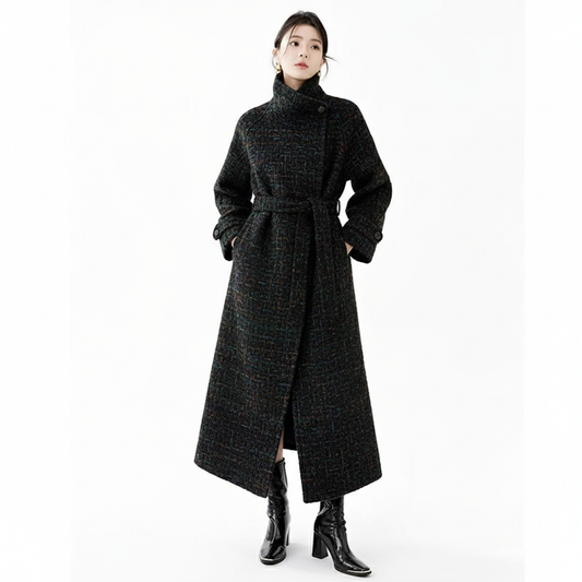 Fineryclothes Double-Faced Wool Wrap Coat, Mid-Calf Length, Shawl Collar, Long Sleeves,STYLE NO.001