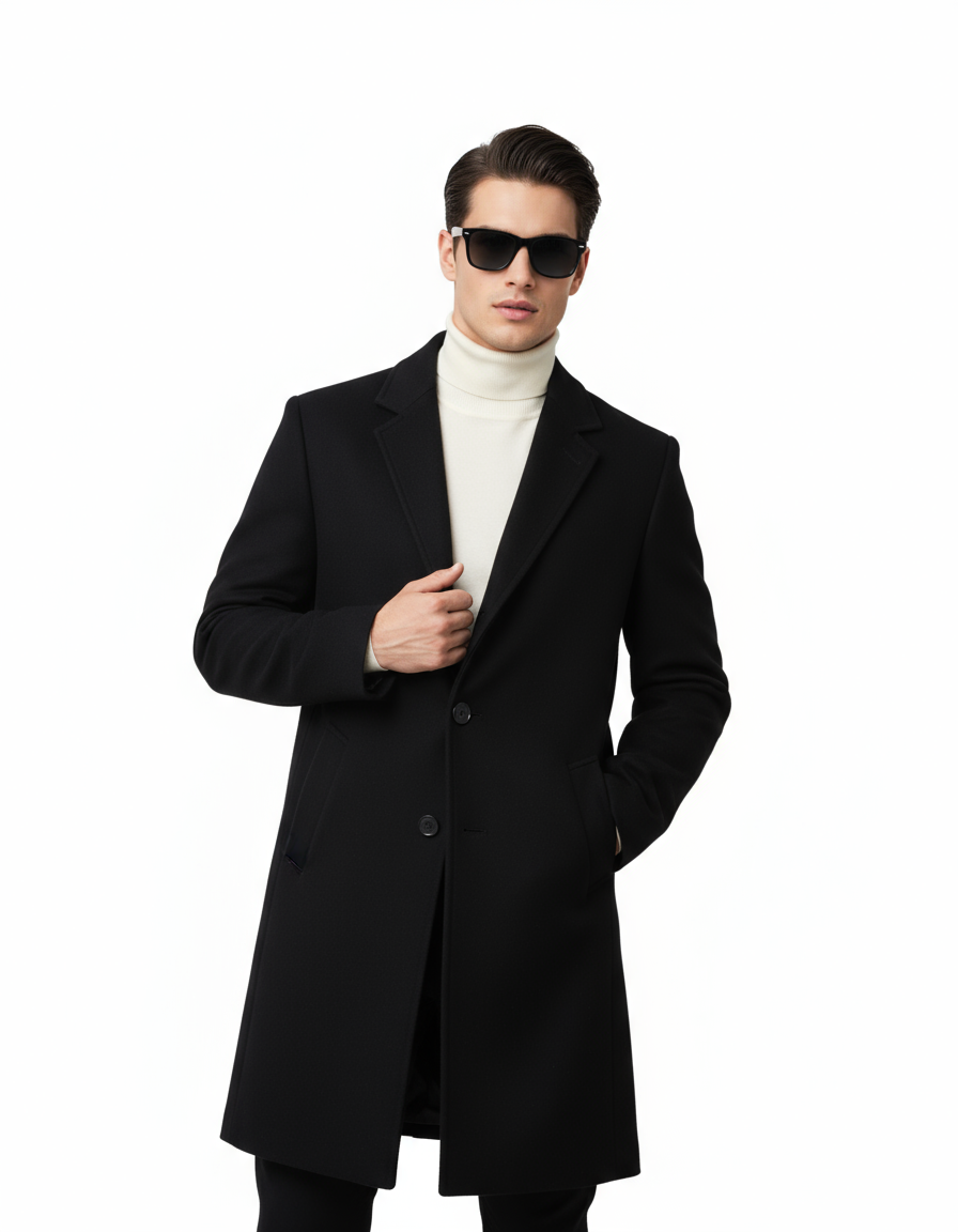 100% Cashmere Coat for Men - Winter Mid-Length, Stylish Double-Faced Woolen Casual Trench Coat (Youth-Focused)